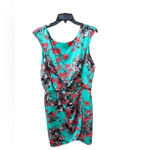 Jessica Simpson Floral Sheath Dress Teal Red Size 10